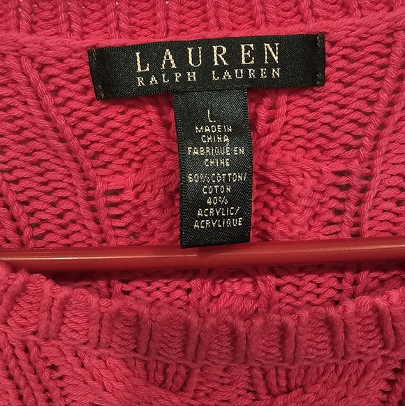 L-RL Women's Vibrant Pink Cable Knit Crewneck Sweater Size--L - Picture 6 of 6